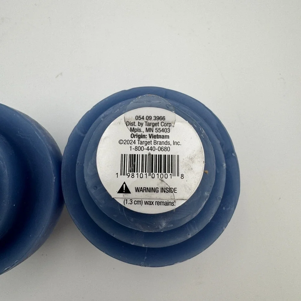 Room Essentials Blue‎ Stacked Disc Candle Set of 2 New
